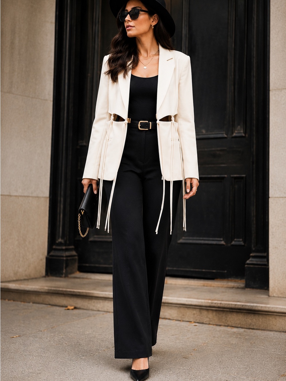 MINKPINK Maeve Tie Cut-Out Blazer – Ecru/Ivory – Size Medium – NWOT